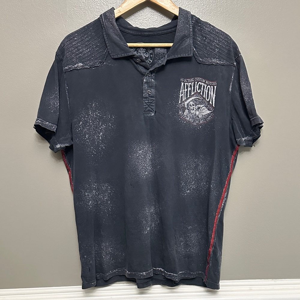 Mens Affliction distressed polo shirt Sz L